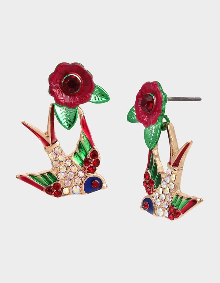 Betseyjohnson Feliz Navidad Bird Earrings Red
