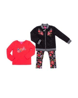 Steve Madden Flower Power 4-6x 3 Piece Jacket Set Black