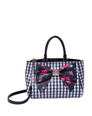 Steve Madden Gingham Style Bow Satchel Black