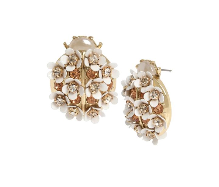 Betseyjohnson Opulent Floral Ladybug Earrings White