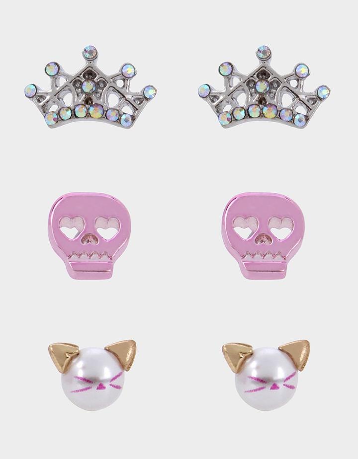 Betseyjohnson Pink Xmas Skull Stud Set Pink