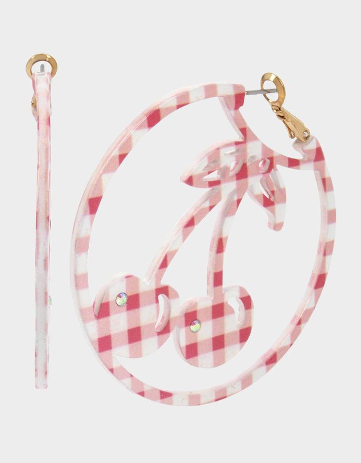 Betseyjohnson Summer Picnic Gingham Cherry Earrings Pink