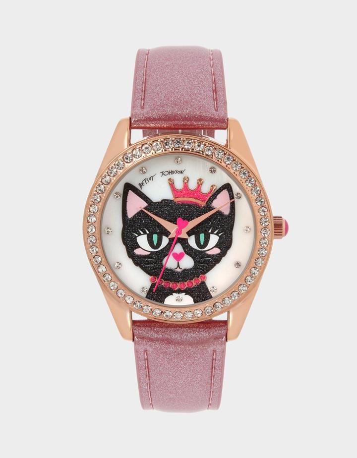 Betseyjohnson Meowing About It Glitter Band Watch Pink