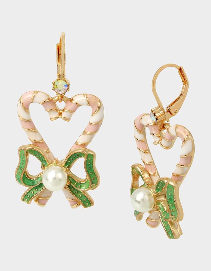 Betseyjohnson Holiday Whimsy Heart Bow Earrings Pink