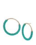Steve Madden Glitter Reef Beaded Hoop Earrings Turquoise