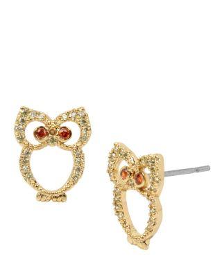 Steve Madden Fall Critters Owl Cz Earring Orange