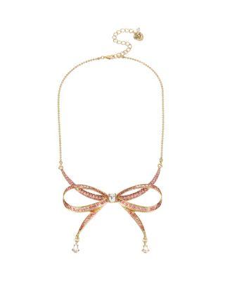 Steve Madden Marie Antoinette Pink Bow Frontal Necklace Pink