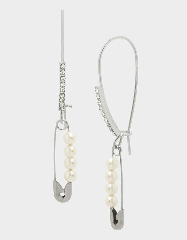 Betseyjohnson Pretty Pearl Safety Pin Earrings Ivory