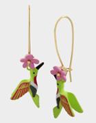 Betseyjohnson Exotic Floral Hummingbird Hook Earrings Pink
