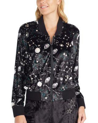 Steve Madden Out Of This World Velvet Bomber Jacket Black Multi