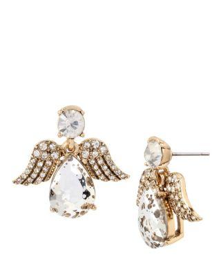 Steve Madden Angels And Wings Angel Stud Earring Crystal
