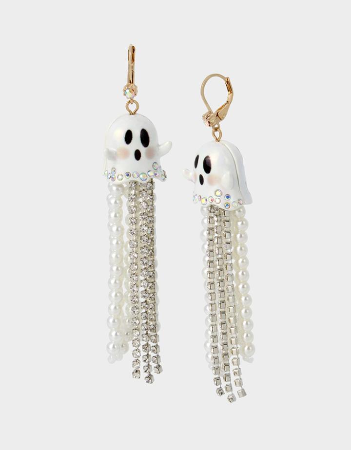 Betseyjohnson Just Treats Ghost Fringe Earrings Ivory