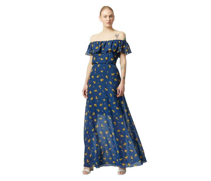 Betseyjohnson Vintage Marigold Buds Maxi Dress Blue Multi