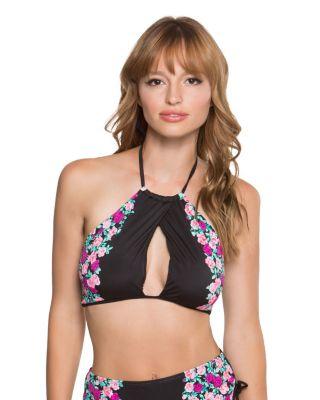 Steve Madden Ballerina Rose Halter Top Black Multi
