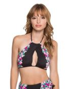 Steve Madden Ballerina Rose Halter Top Black Multi