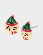 Betseyjohnson Hi Ho Holidays Emoji Elf Stud Earrings Green