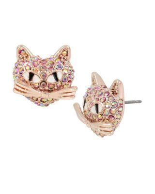 Steve Madden Rosey Kitty Stud Earrings Pink