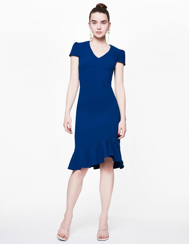 Betseyjohnson Flounce Scube Crepe Dress Blue