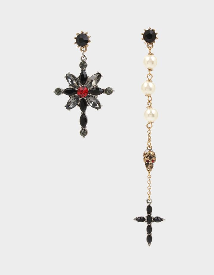 Betseyjohnson Rockin Riches Cross Mismatch Earrings Black