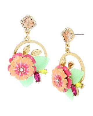 Steve Madden Tropical Punch Hibiscus Earrings Multi