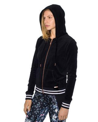 Steve Madden Velour Hoodie With Striped Ribbing Black