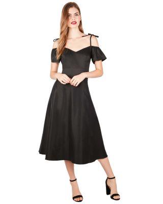 Steve Madden Tie Shoulder Tea Length Dress Black