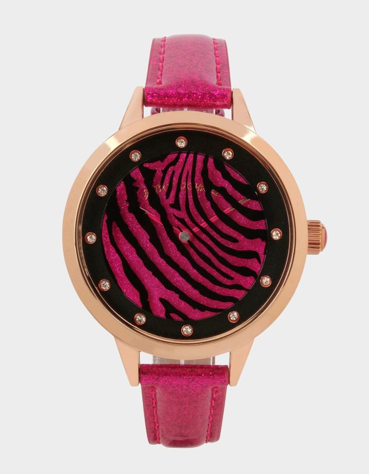Betseyjohnson Round And Round Zebra Watch Pink