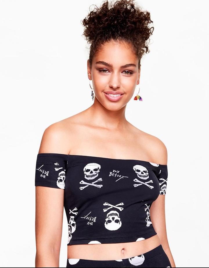 Betseyjohnson Betseys Vintage Inspired Crop Top Black-white