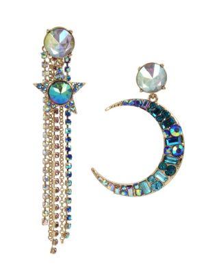Steve Madden Celestial Starlet Moon Earrings Blue