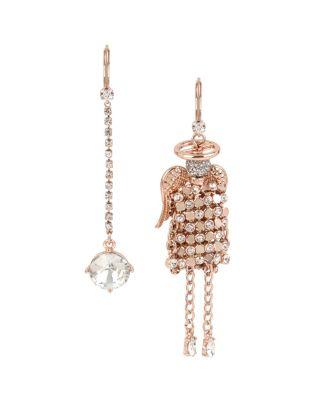 Steve Madden Little Angels Mismatch Angel Earrings Crystal