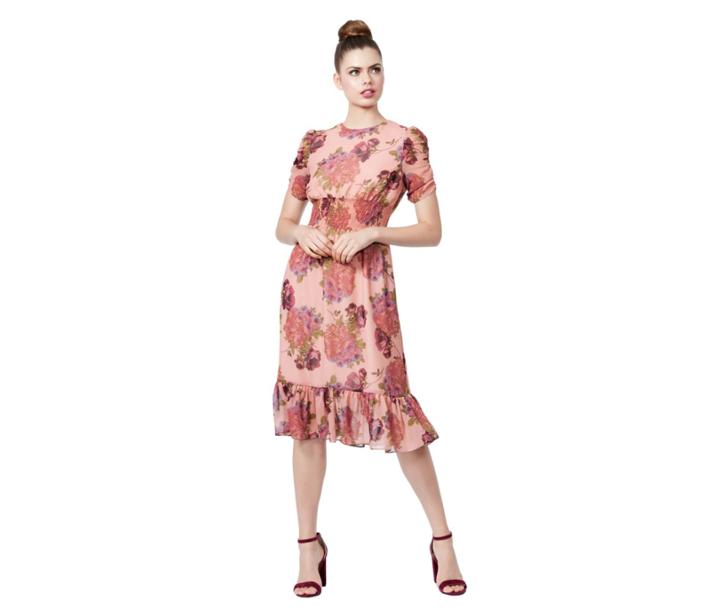 Betseyjohnson Floral Ruffle Hem Dress Pink Multi