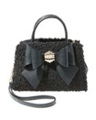 Steve Madden Bow You See It Fuzzy Removable Bow Satchel Black
