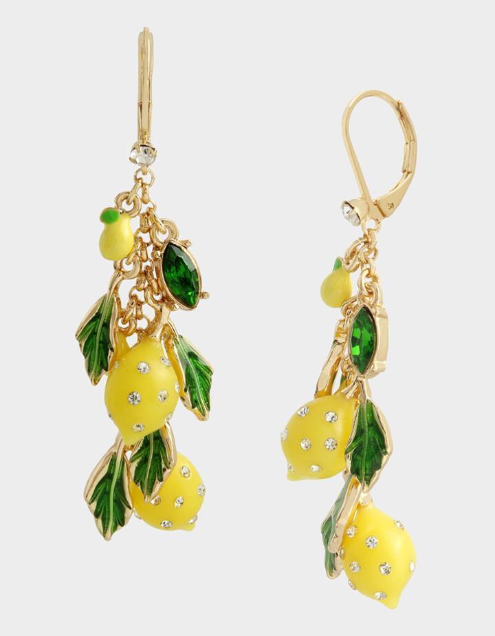 Betseyjohnson Forbidden Fruit Lemon Shaky Earrings Yellow