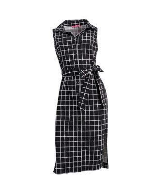 Steve Madden Windowpane Sleeveless Shirtdress Black