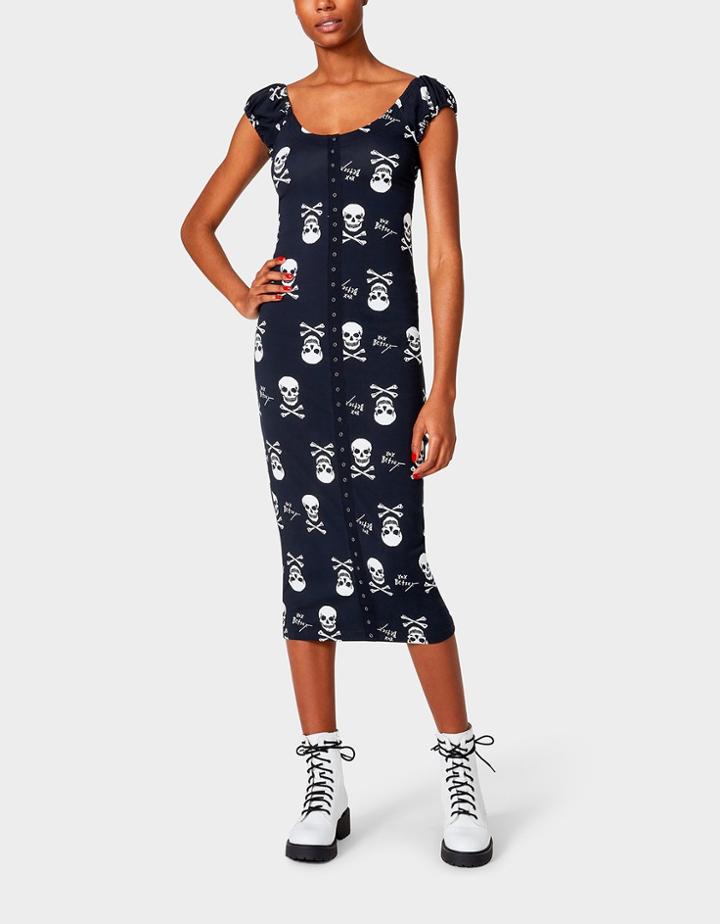 Betseyjohnson Betseys Vintage Inspired On-off Shoulder Dress Black-white