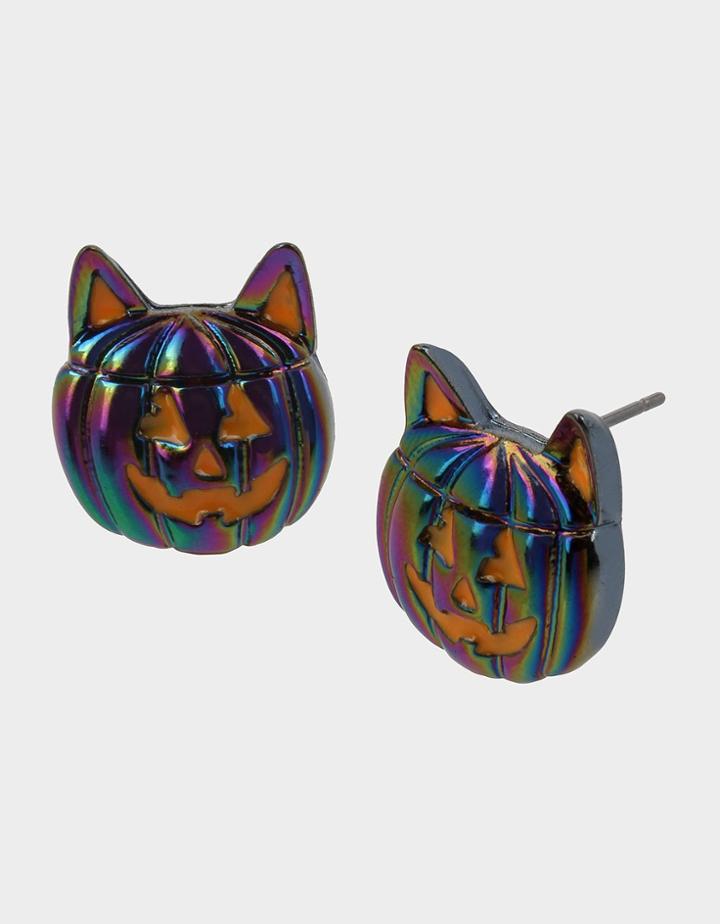 Betseyjohnson Creep It Real Cat Pumpkin Studs Orange