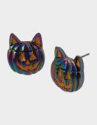 Betseyjohnson Creep It Real Cat Pumpkin Studs Orange