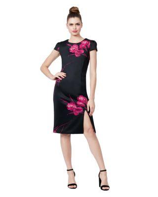 Steve Madden Dark Lines Floral Midi Dress Black/pink