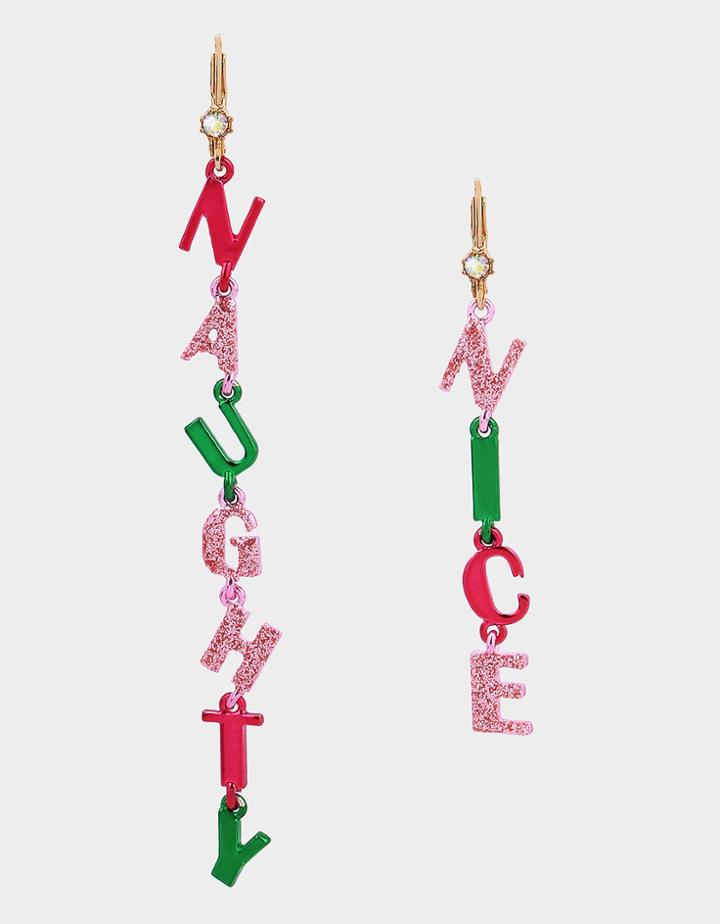 Betseyjohnson Pink Xmas Naughty Nice Earrings Multi