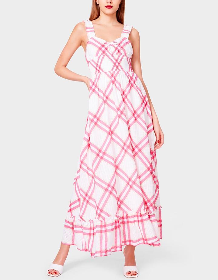 Betseyjohnson Windowpane Smocked Maxi Dress White Multi