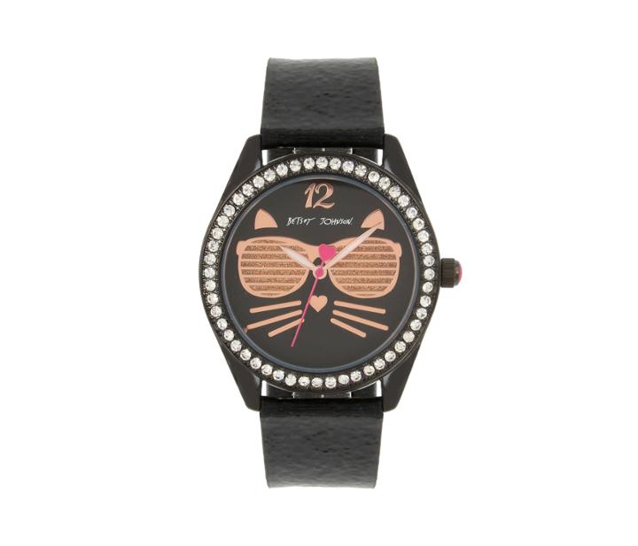 Betseyjohnson Cool Kitty Black Glitter Watch Black