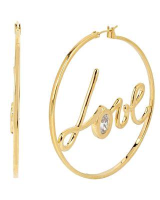 Steve Madden Betsey Blue Love Hoop Gold Earrings Crystal