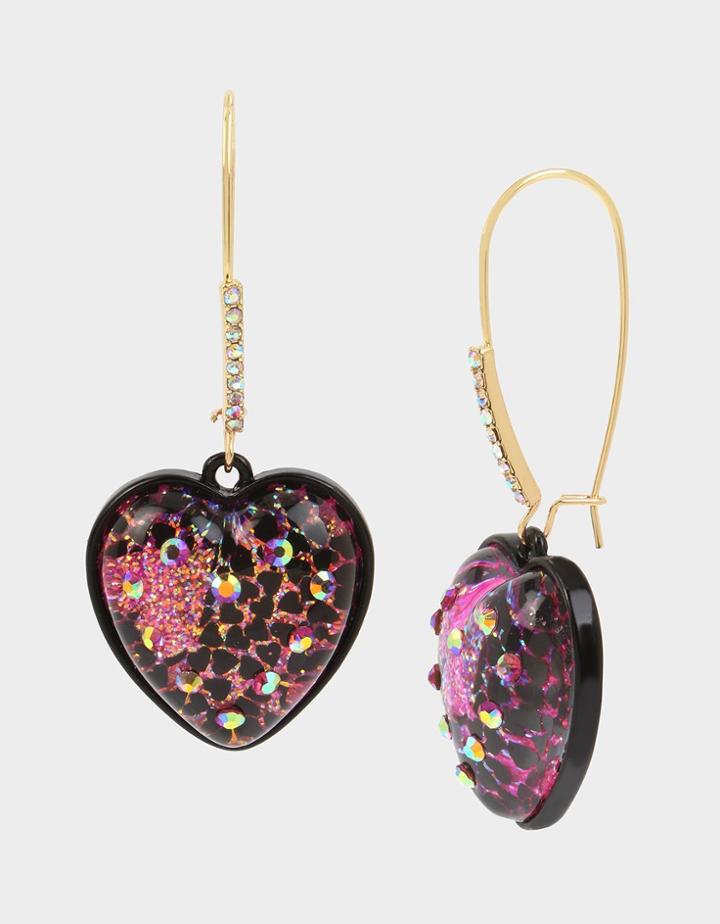 Betseyjohnson Xox Glitter Heart Hook Earrings Fuchsia