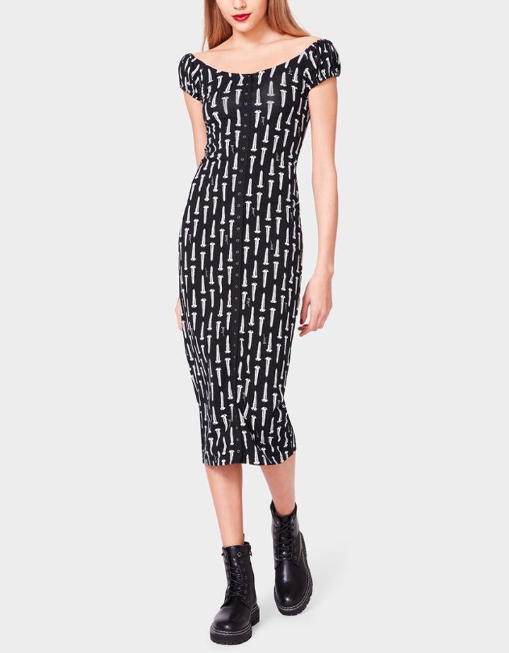Betseyjohnson Betseys Vintage Inspired On-off Shoulder Dress Black Multi