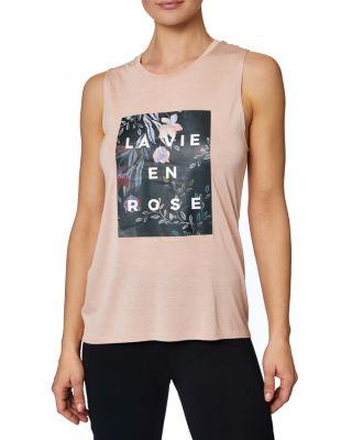 Steve Madden Floral La Vie En Rose High Low Muscle Tee Blush