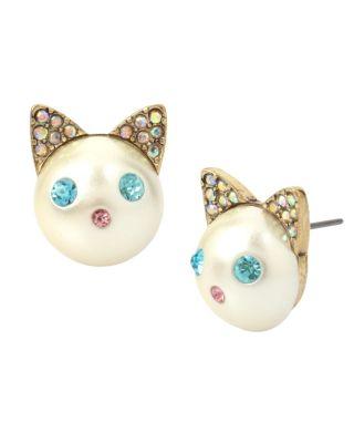 Steve Madden Heaven On Earth Kitty Stud Earrings Blue