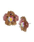 Steve Madden Butterfly Blitz Flower Button Earrings Pink