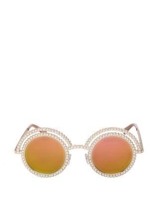 Steve Madden Pretty Pearl Round Sunglasses Gold
