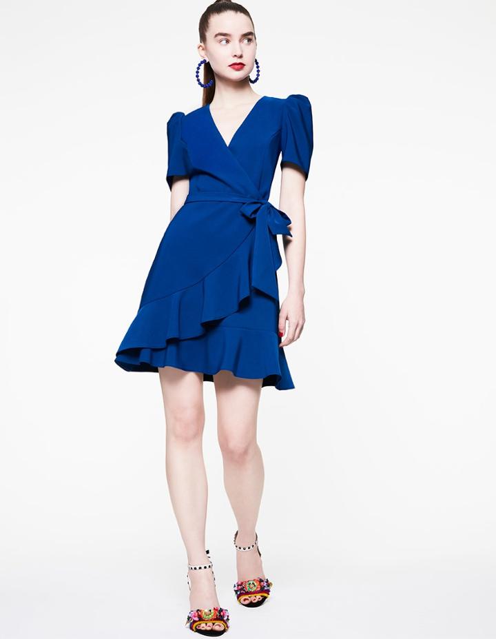 Betseyjohnson Ruffled Up Wrap Dress Blue