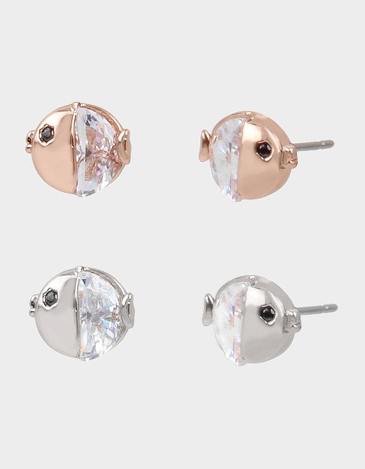Betseyjohnson Sealife Fish Duo Stud Set Crystal